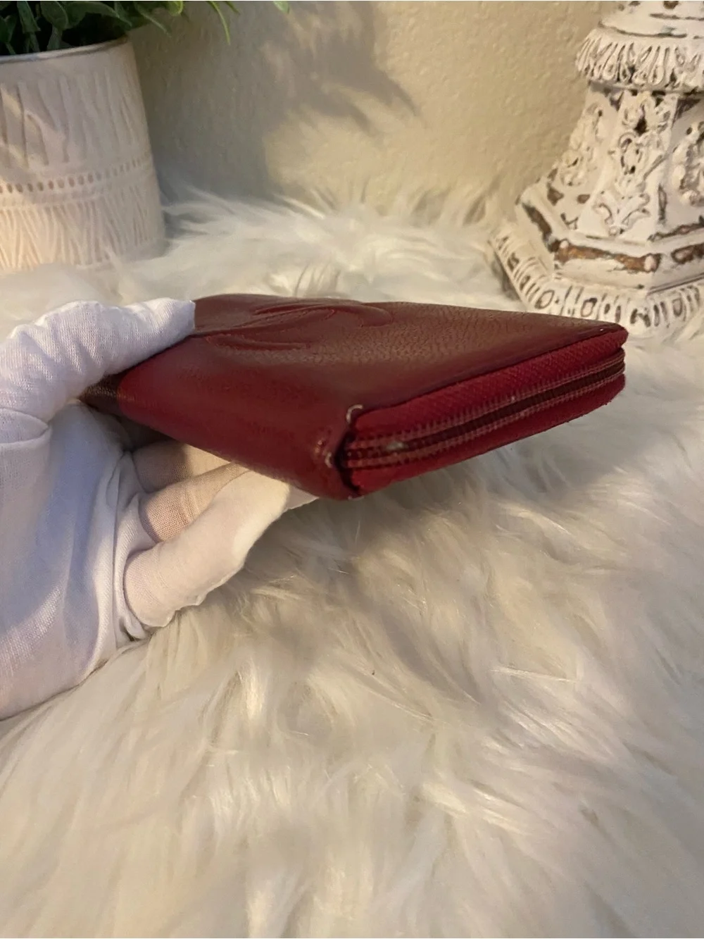 CHANEL Burgundy Interlocking CC Zip Wallet Caviar Leather